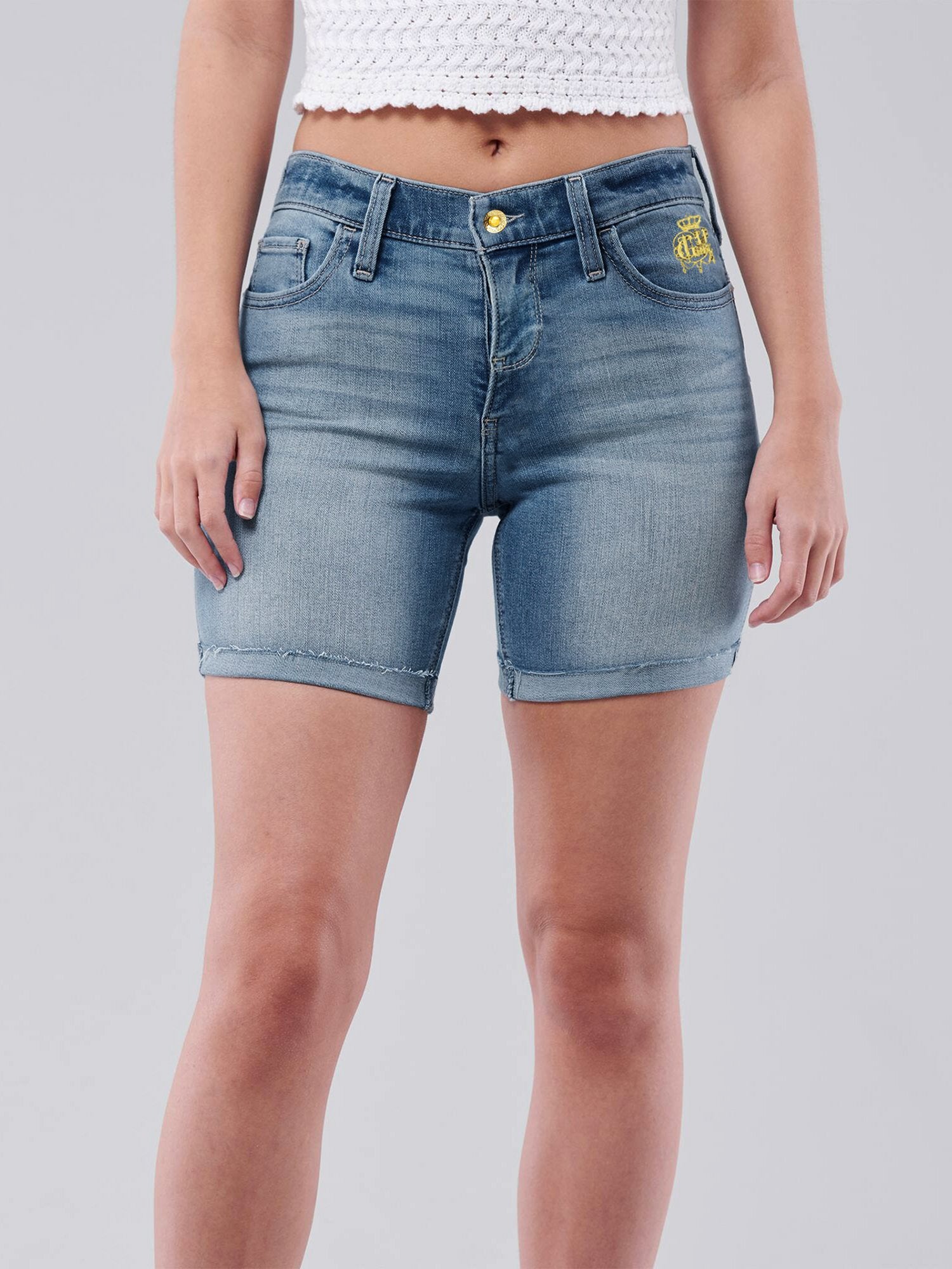 G.Unit Denim Short For Ladies-Navy Faded-F231