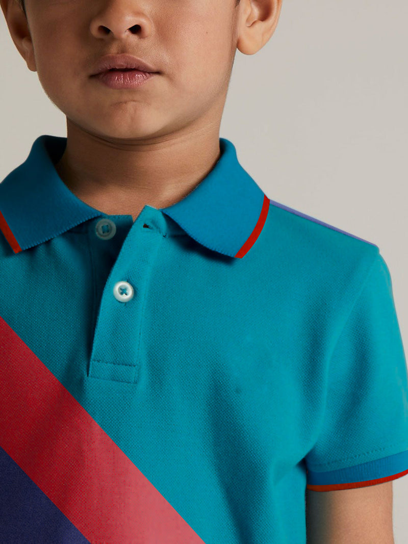 Champion Single Jersey Polo Shirt For Kids-Navy with Peach & Dark Cyan Blue Panels-BE14667