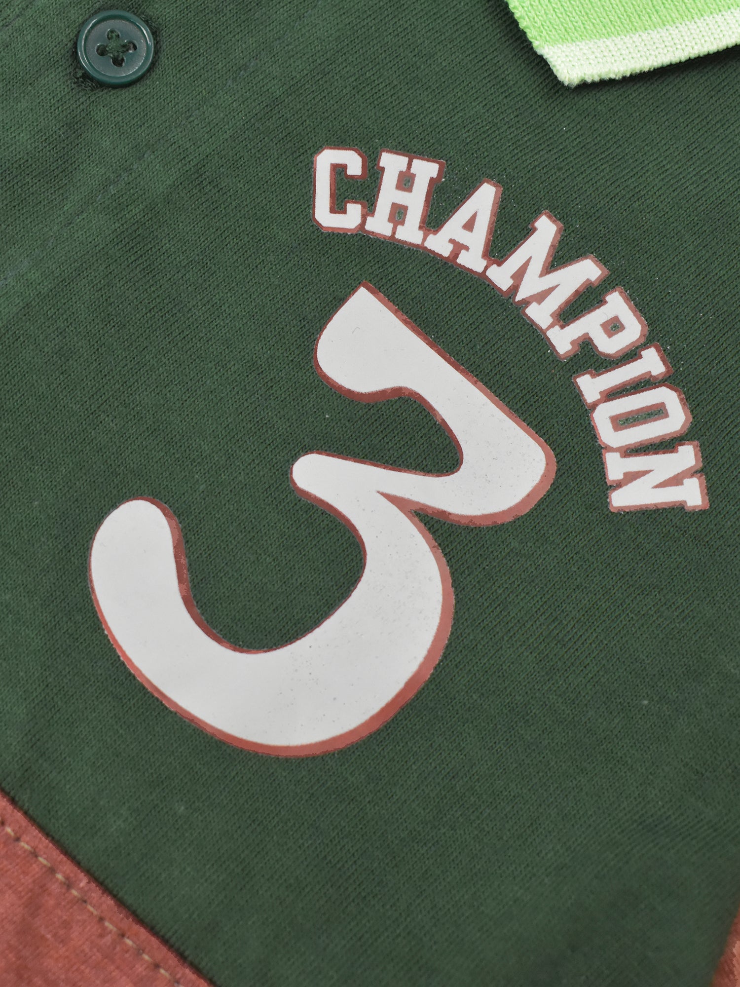 Champion Single Jersey Long Sleeve Polo Shirt For Kids-Green with Brown & Grey Melange Panels-RT979