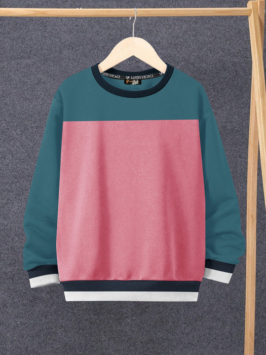 Louis Vicaci Fleece Sweatshirt For Kids-Pink Melange & Slate Blue-RT2349