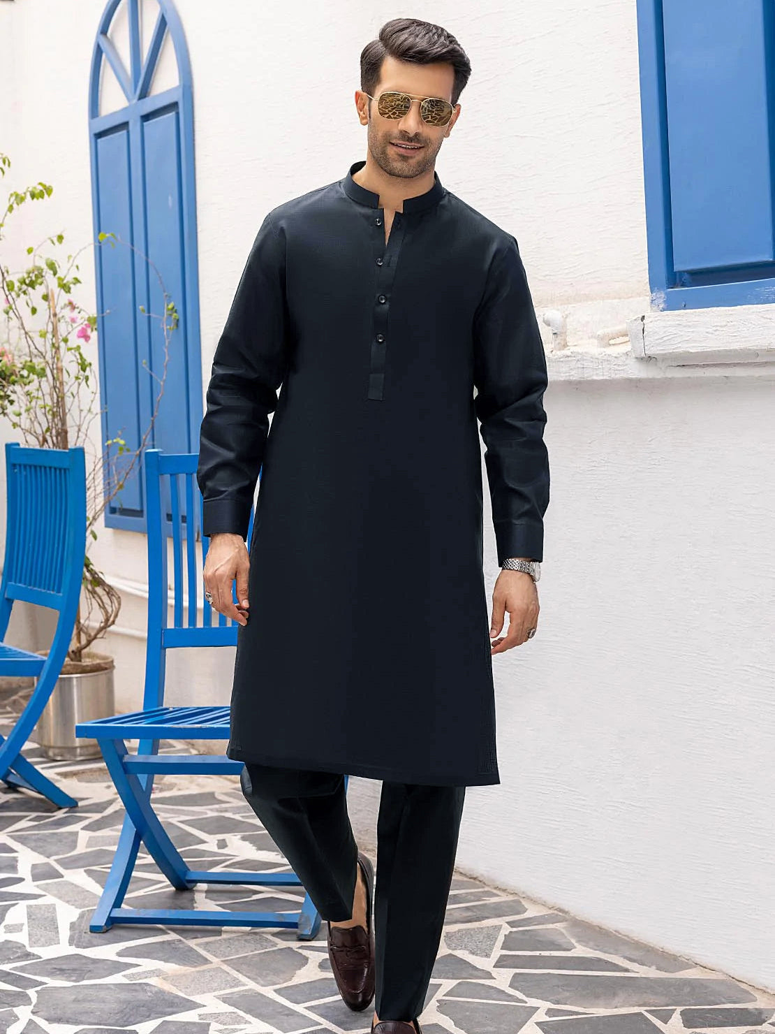 Maryland Cotton Sutton Unstitched Suit For Men-Navy-RT2447