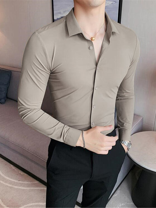 Oxen Nexoluce Super Stretchy Slim Fit Lycra Casual Shirt For Men-Light Cream-RT1695