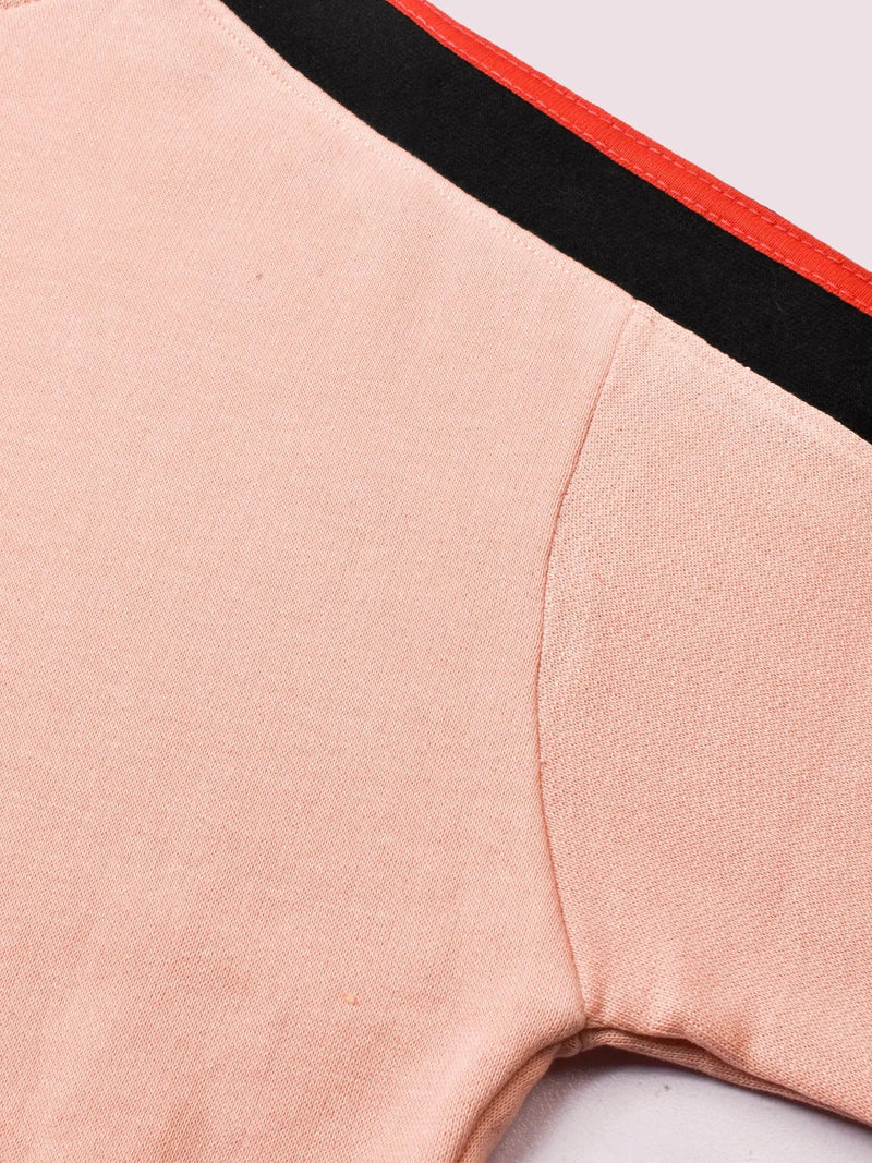 Louis Vicaci Fleece Zipper Tracksuit For Ladies Light Peach with Black Stripe-RT2119