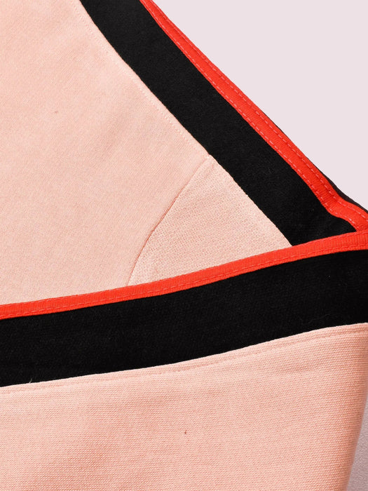 Louis Vicaci Fleece Zipper Tracksuit For Ladies Light Peach with Black Stripe-RT2119