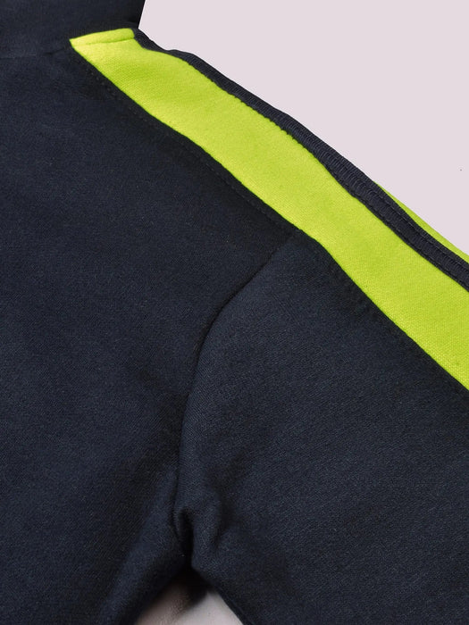 Louis Vicaci Fleece Zipper Tracksuit For Ladies Navy with Lime Green Stripe-RT2120