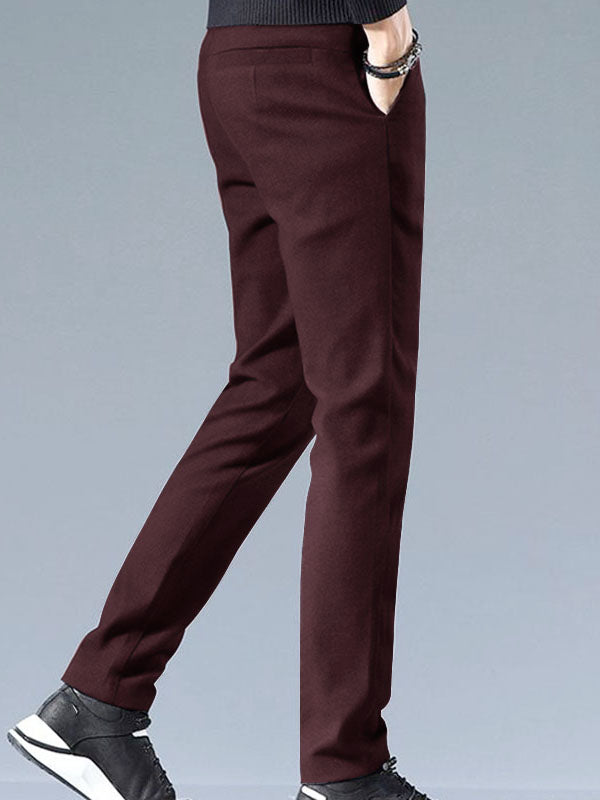 Louis Vicaci Interlock Stretchy Slim Fit Pent For Men-Maroon-RT2438
