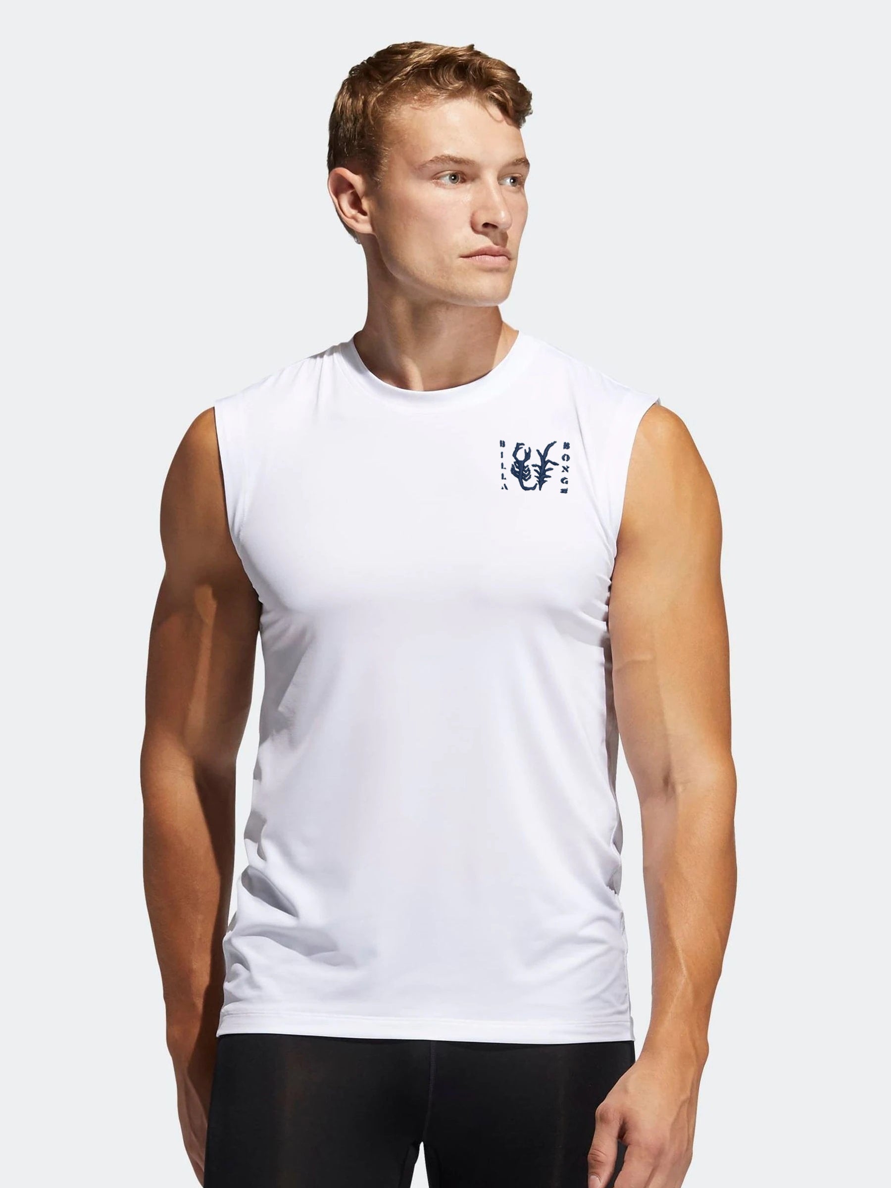 BB Single Jersey Sleeveless Tee Shirt For Men-White-BE16935