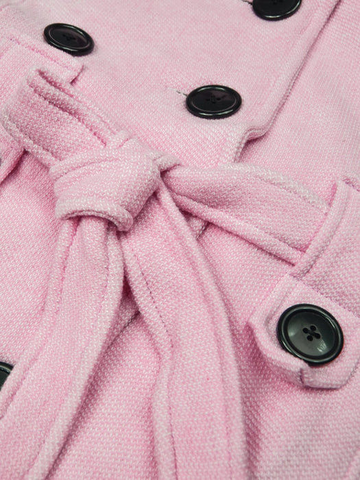 McKenzie Fleece Stylish Long Trench Coat For Ladies-Pink Melange-RT1032