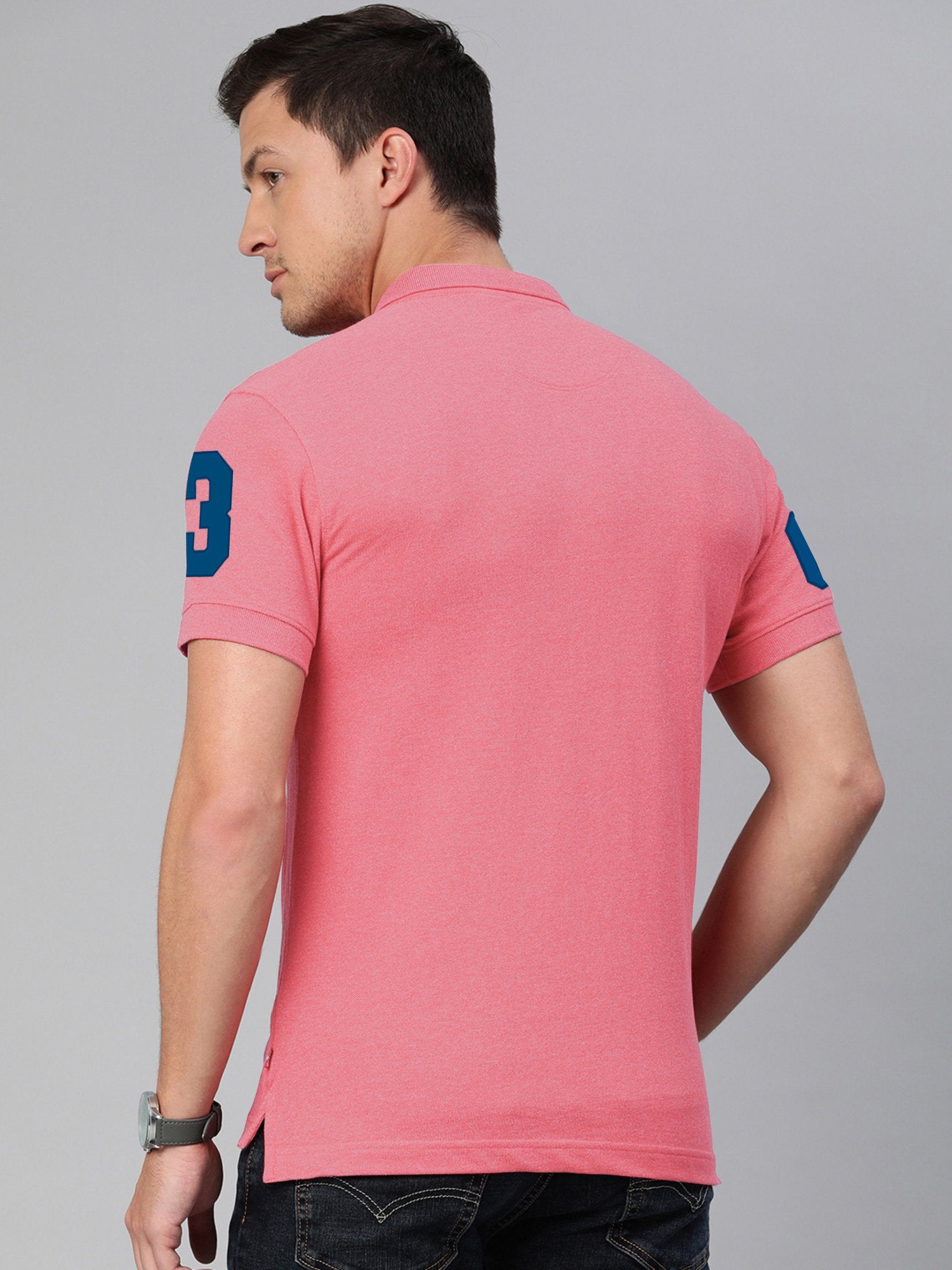 US Polo Muscle Fit Stylish Fashion Shirt For Men-Light Pink With Prussian Blue Panel-BE14694