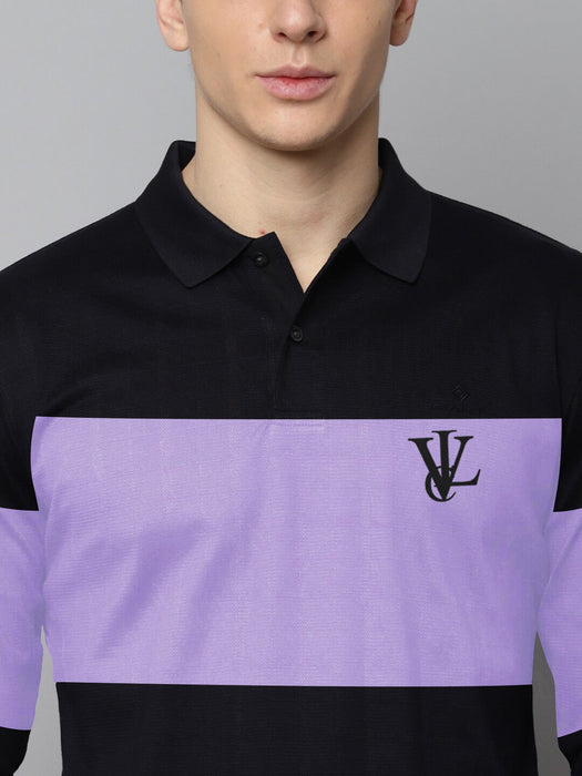 Louis Vicaci Long Sleeve Polo For Men-Black with Purple-RT976