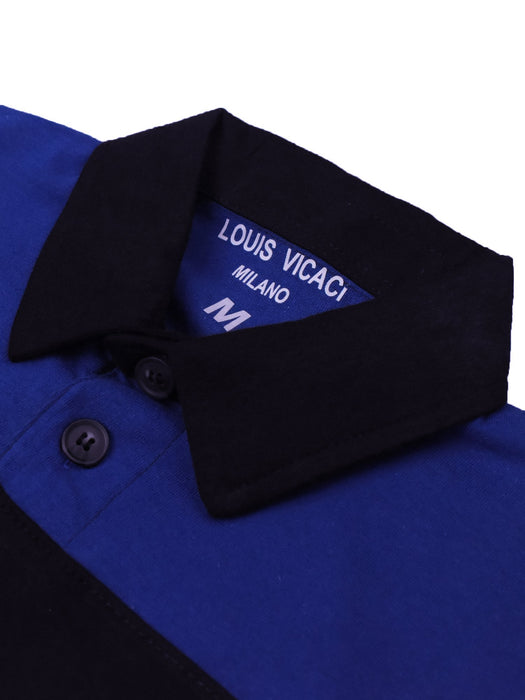 Louis Vicaci Pocket Style Long Sleeve Polo For Men-Black with Blue-RT964