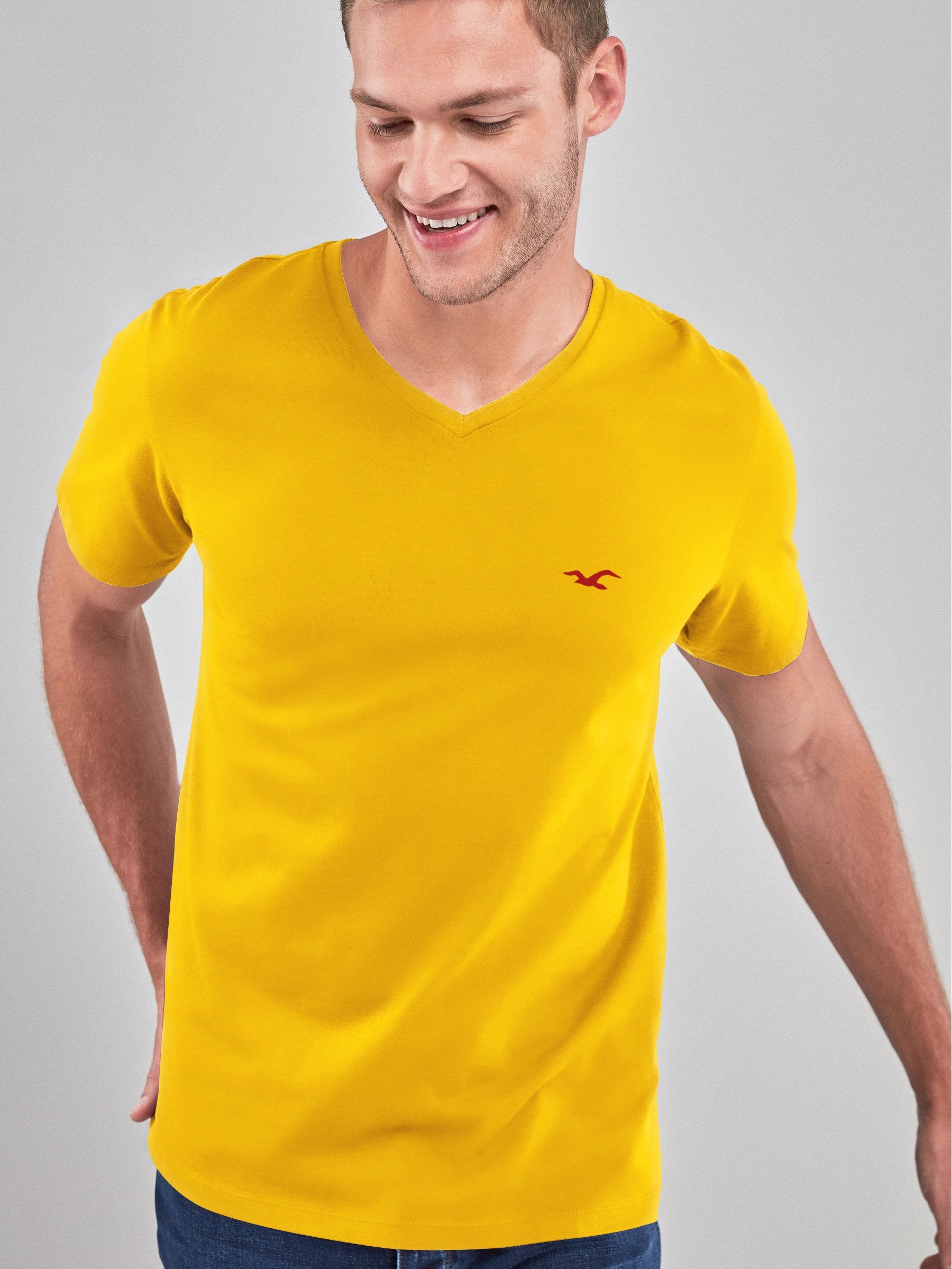 HST Single Jersey V Neck Tee Shirt For Men-Yellow-AB06