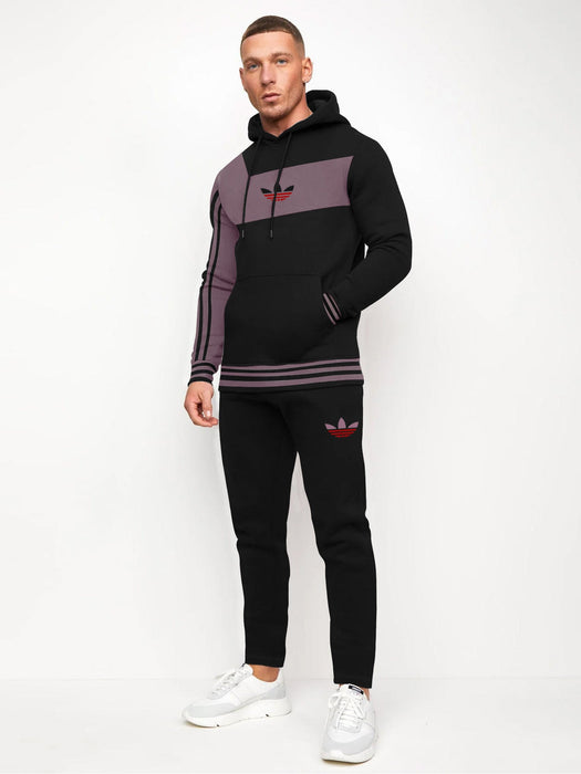 Adidas Pullover Tracksuit For Men-Black with Dark Tea Pink-RT2306