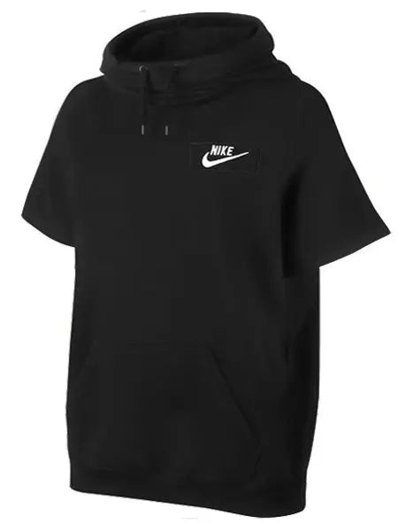 NK Fleece Cowl Neck Sleeveless Hoodie For Men-Black-RT2138
