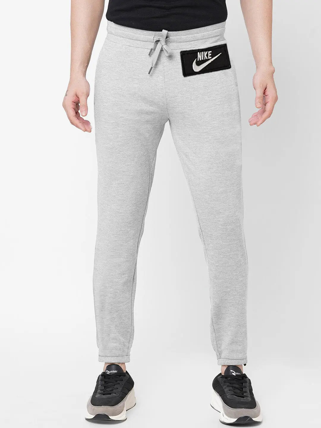NK Fleece Gathering Bottom Trouser For Men-Grey Melange-BR14319