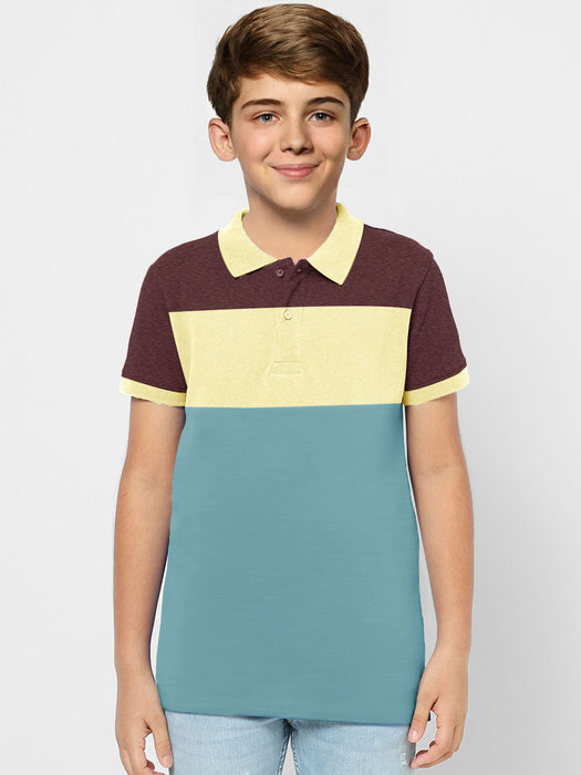 NXT Summer P.Q Polo Shirt For Kids-Bond Blue with Yellow & Burgundy-RT2407