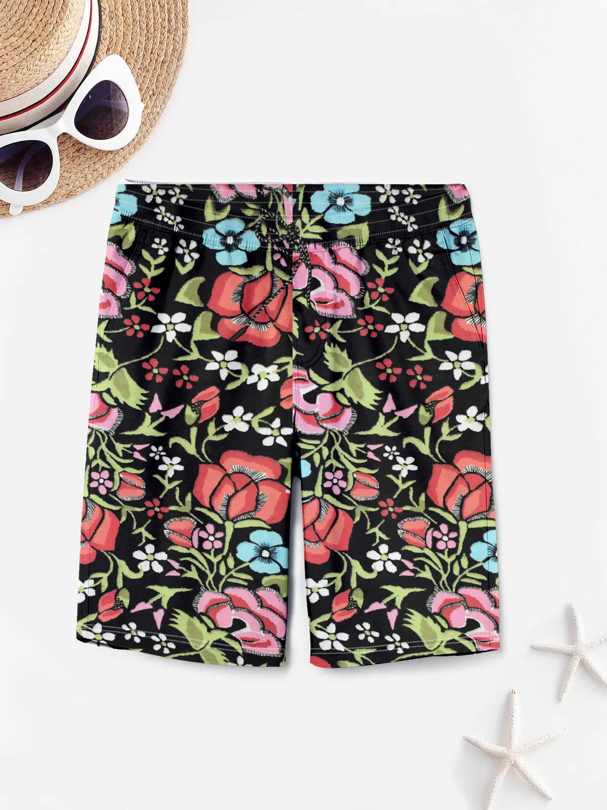 Next Summer Signle Jersey Short For Men-Black with Allover Floral Print-SP8294