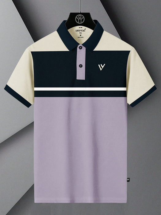 LV Summer Polo Shirt For Men-Light purple with Navy & Off White-RT2379