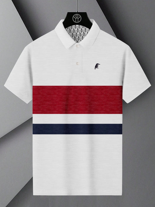 Cxly Half Sleeve Polo For Men-White with Red & Navy Panels-RT2386