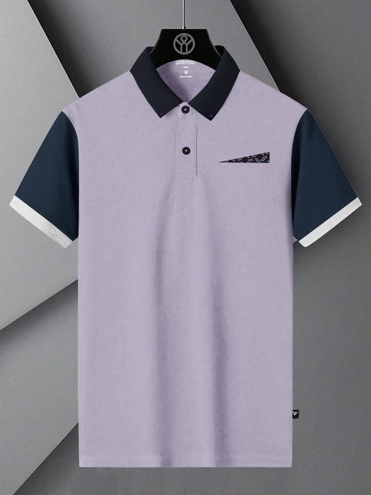 LV Summer Polo Shirt For Men-Light Purple with Navy-RT2350