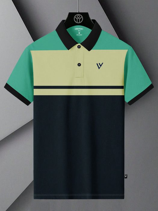 LV Summer Polo Shirt For Men-Dark Navy with Yellow & Green-RT2383