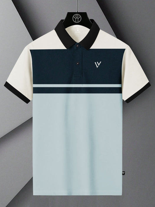 LV Summer Polo Shirt For Men-Sky with Navy & Off White-RT2381