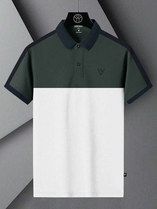 LV Summer Polo Shirt For Men-White with Dark Slate Grey-RT2361