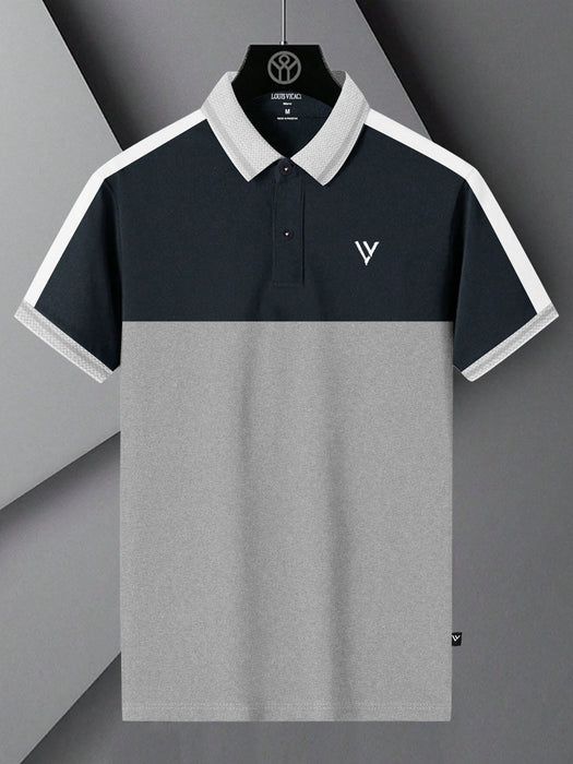 LV Summer Polo Shirt For Men-Grey with Navy-RT2358