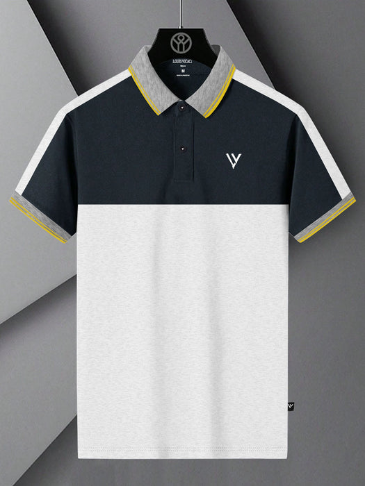 LV Summer Polo Shirt For Men-White with Navy-RT2357