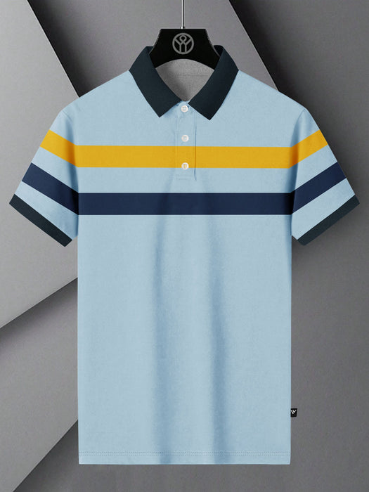 NXT Summer Polo Shirt For Men-Sky Blue With Stripes-RT2355