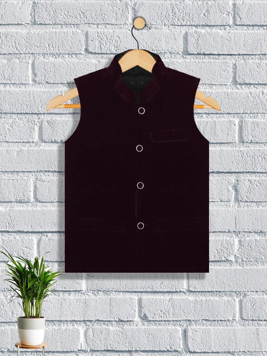 Premium Quality Stylish Velvet Waistcoat For Boys-Dark Maroon-RT461