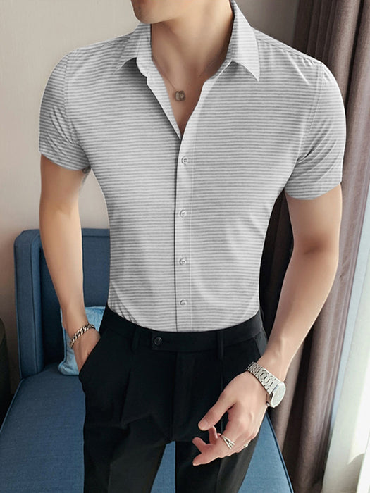 Louis Vicaci Slim Fit Summer Formal Casual Shirt For Men-Grey & White Striper-RT1967