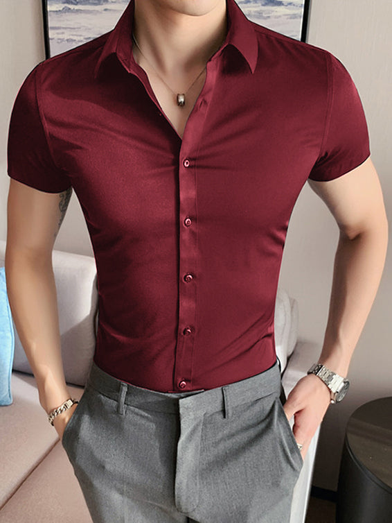Louis Vicaci Super Stretchy Slim Fit Lycra Casual Shirt For Men-Maroon-BR496