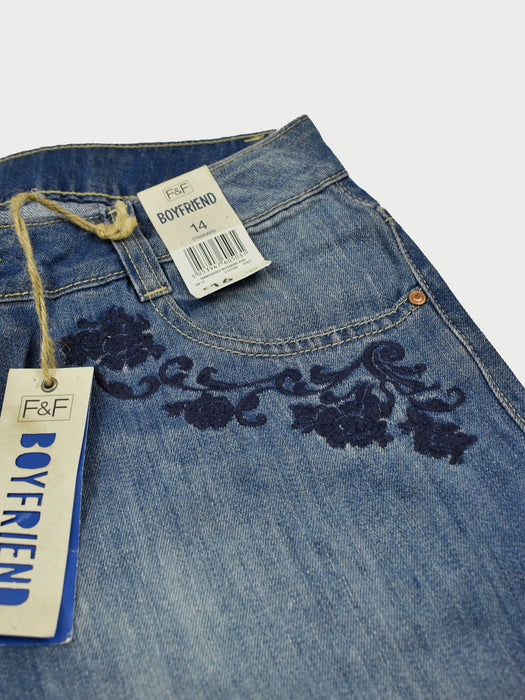 F&F Slim Fit Non Stretch Denim For Ladies-Blue Faded-F01