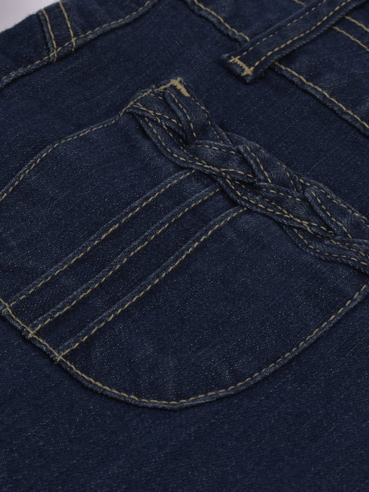 Flare Boot Cut Stretch Denim For Ladies-Dark Blue-F135