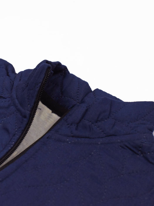 Mango Quilted Zipper Mock Neck Jacket For Kids-Dark Blue-NA13216