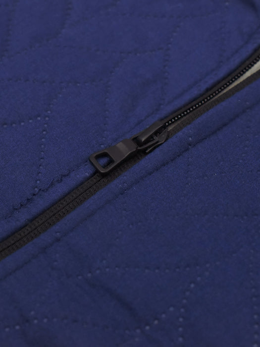 Mango Quilted Zipper Mock Neck Jacket For Kids-Dark Blue-NA13216