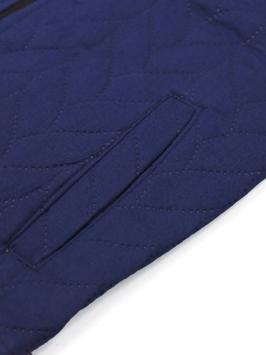 Mango Quilted Zipper Mock Neck Jacket For Kids-Dark Blue-NA13216