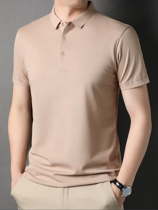 Full Fashion Short Sleeve Wool Polo Shirt For Men-Baby Pink-RT2263
