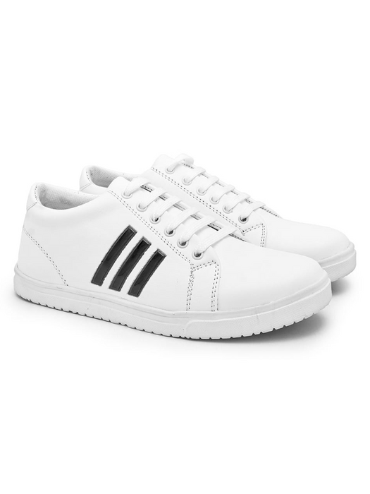Lagar Lace Up Sneakers Shoes For Men's-White With Black Stripes-SP6168