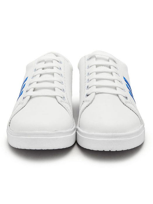 Lagar Lace Up Sneakers Shoes For Men's-White With Blue Stripes-SP6167