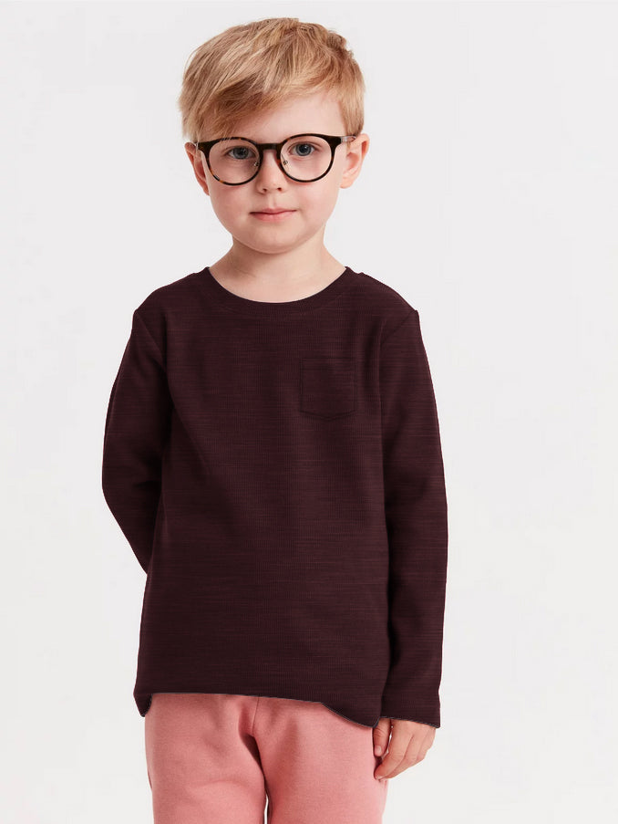 Maxx Crew Neck Long Sleeve Single Jersey Tee Shirt For Kids-Maroon Melange-RT2118