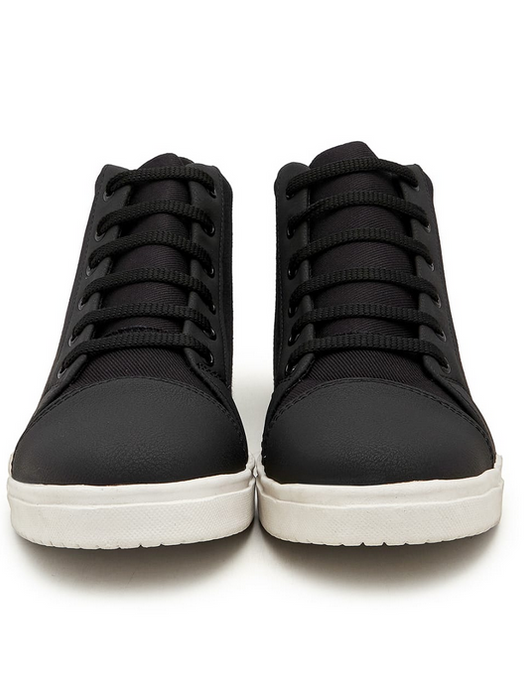 Faux Leather Long Sneakers Shoes For Men's-Black-SP6183