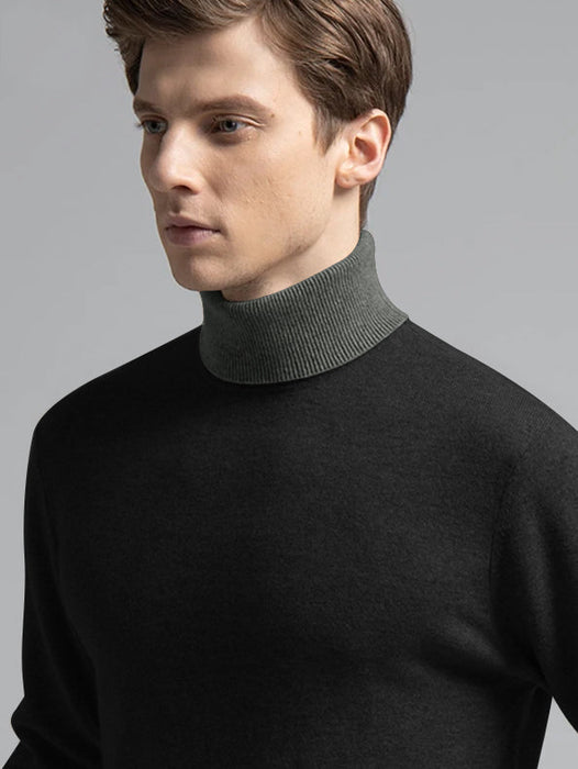 Full Fashion Wool Turtleneck Sweatshirt For Men-Black-RT2196