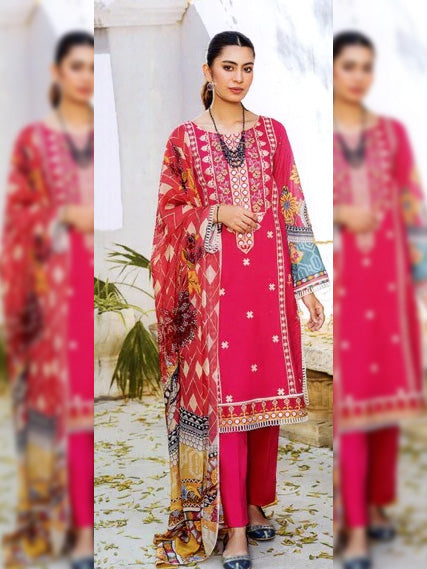 Noor-e-Nazar Unstitched 3 Piece Embroidered  Summer Suit For Ladies-SP7058