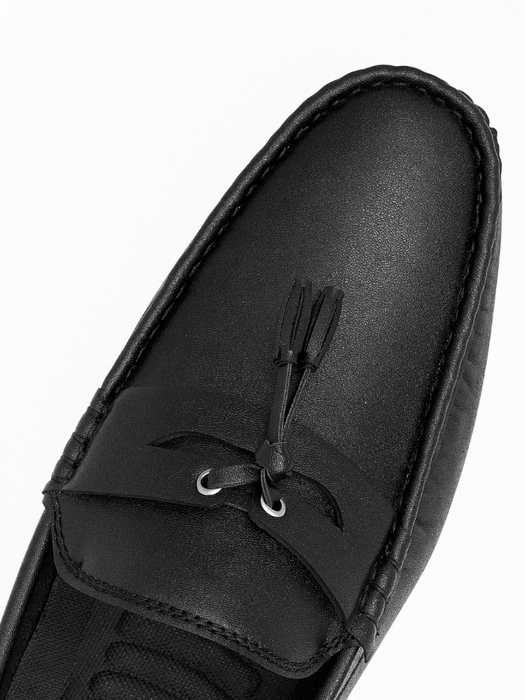 Men's Loafer Shoes With Leather Tassel-Black-SP5674
