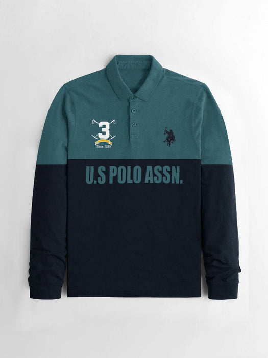 U.S.P.A Long Sleeve Polo Shirt For Men-Bond Blue & Navy-SP6444