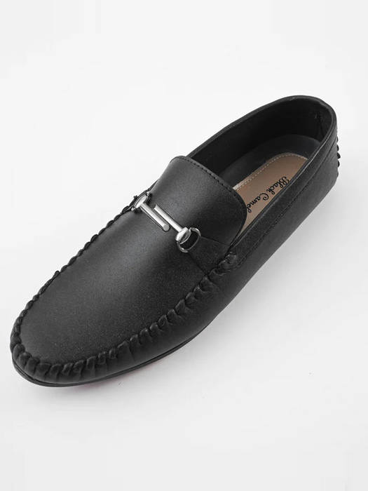 Black Camel Men's Nampo Loafer Shoes With Buckle-Black-RT690