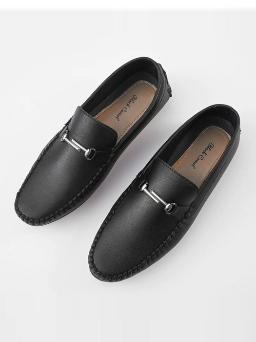 Black Camel Men's Nampo Loafer Shoes With Buckle-Black-RT690