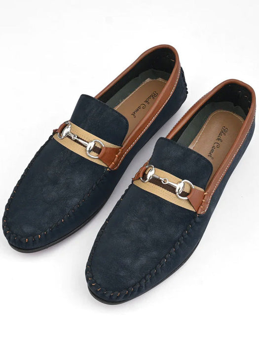 Black Camel Men's Stavenger Loafer Shoes With Buckle-Navy-RT694
